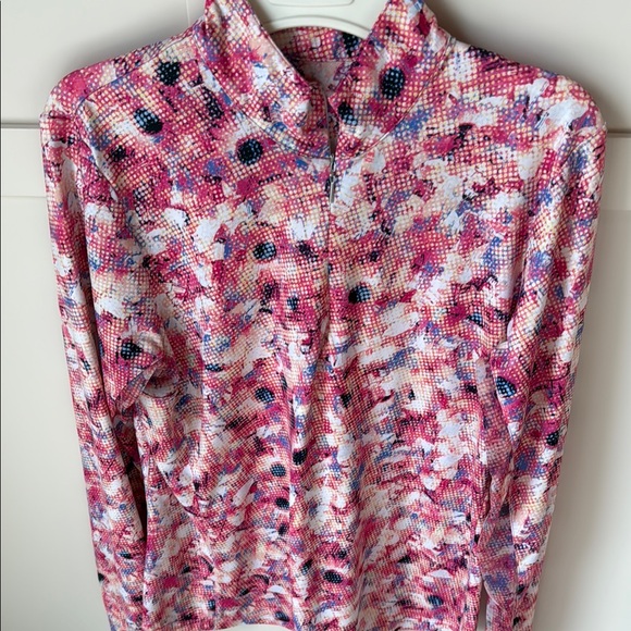 EP Pro Tops - Golf. EP Pro Pink and Blue Ribbed Button Down Polo Blouse